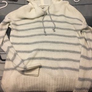 white and grey striped sweater
